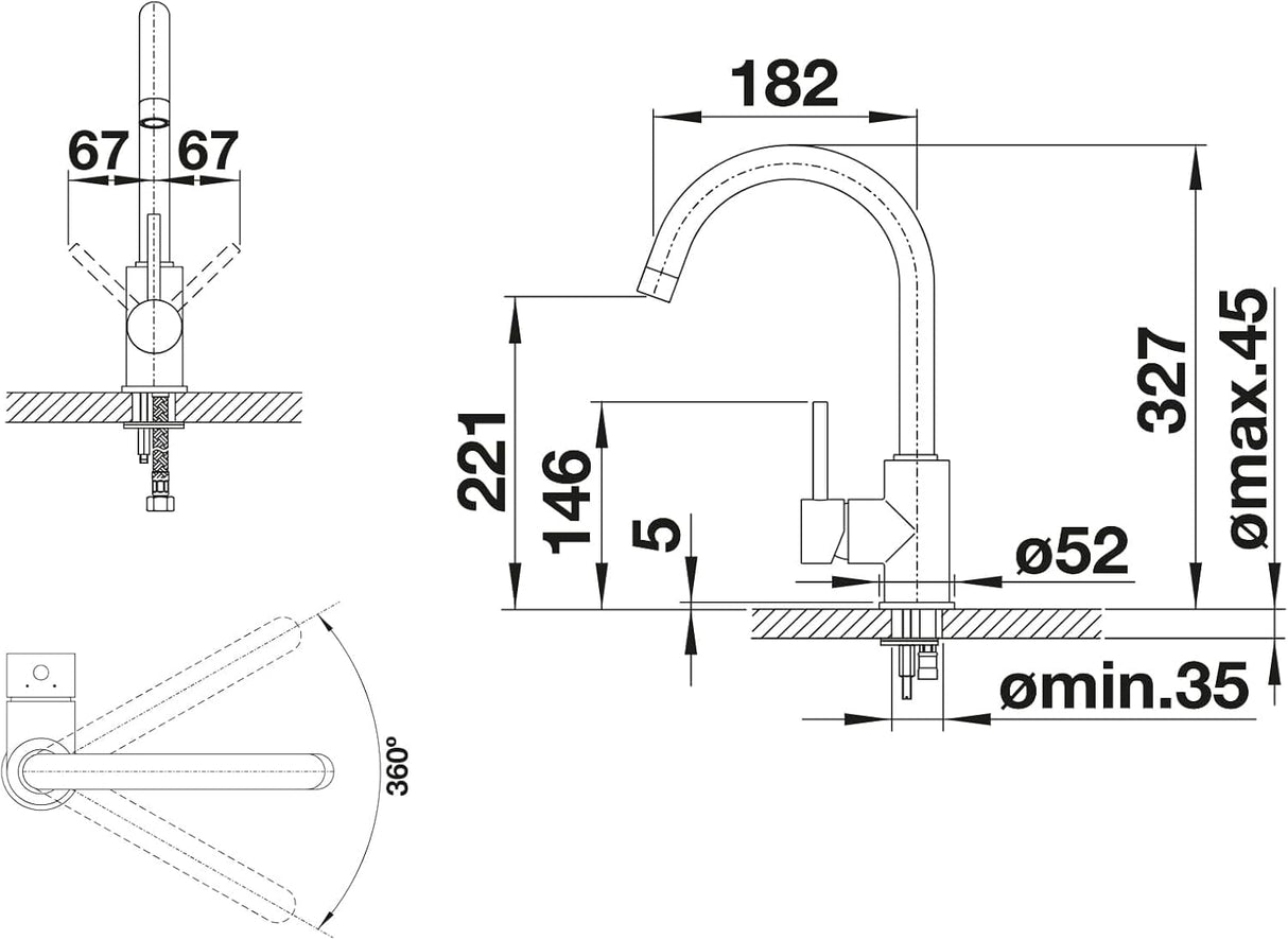 Blanco MIDA 526649 Single Lever Swivel Spout Kitchen Mixer Tap - Matte Black