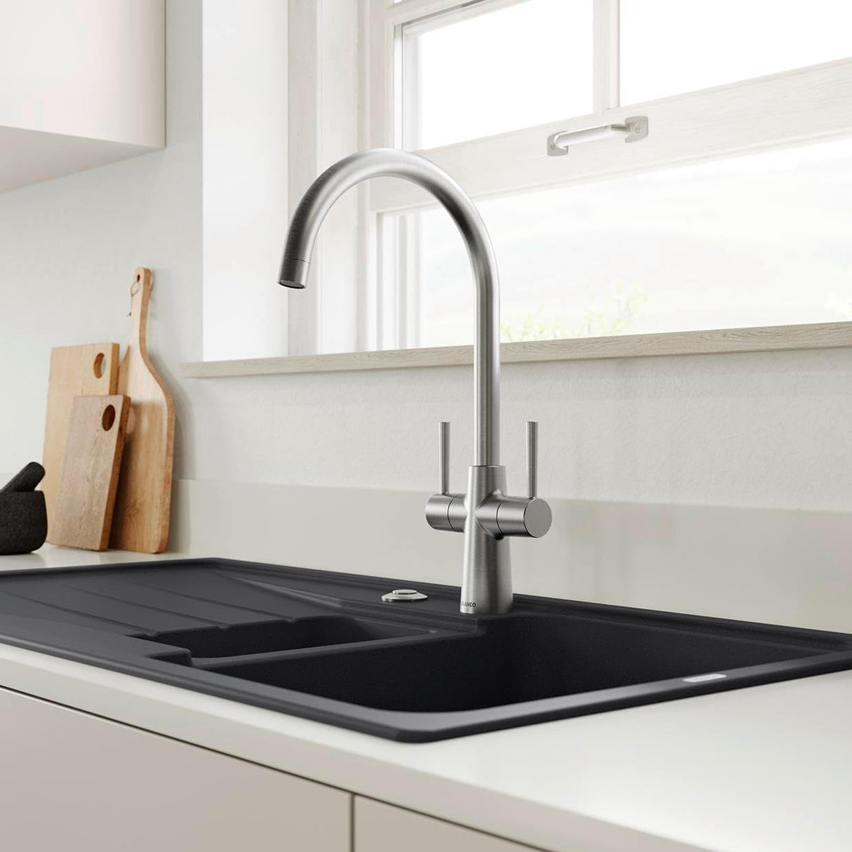 Blanco Max II 526678 Twin Lever Monobloc Mixer tap - PVD Steel