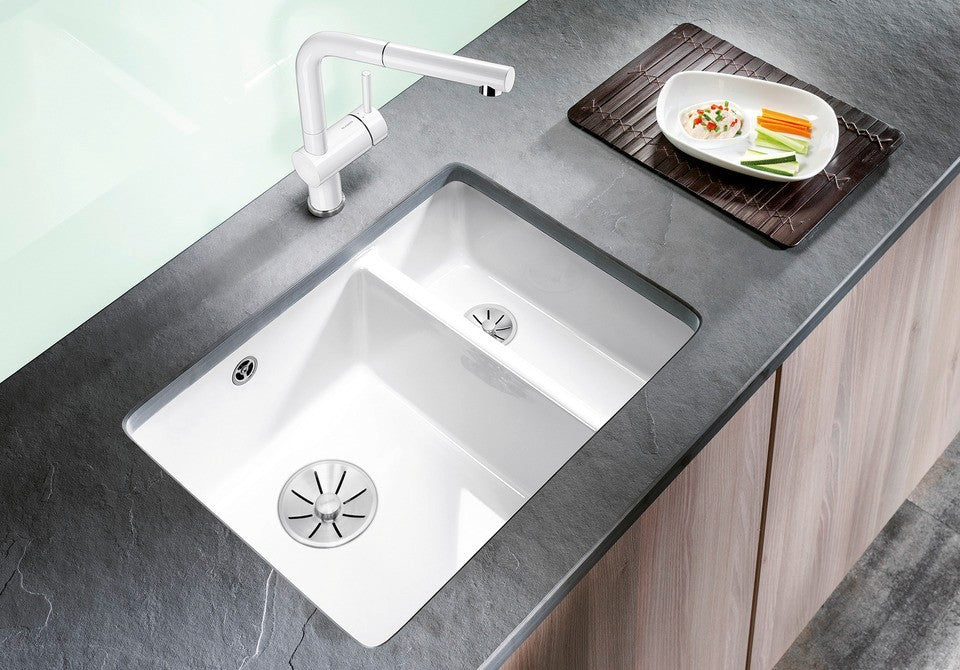 Blanco Subline 350/150-U Ceramic - 523741 - Crystal White Gloss PuraPlus Undermount 1.5 Bowl Sink