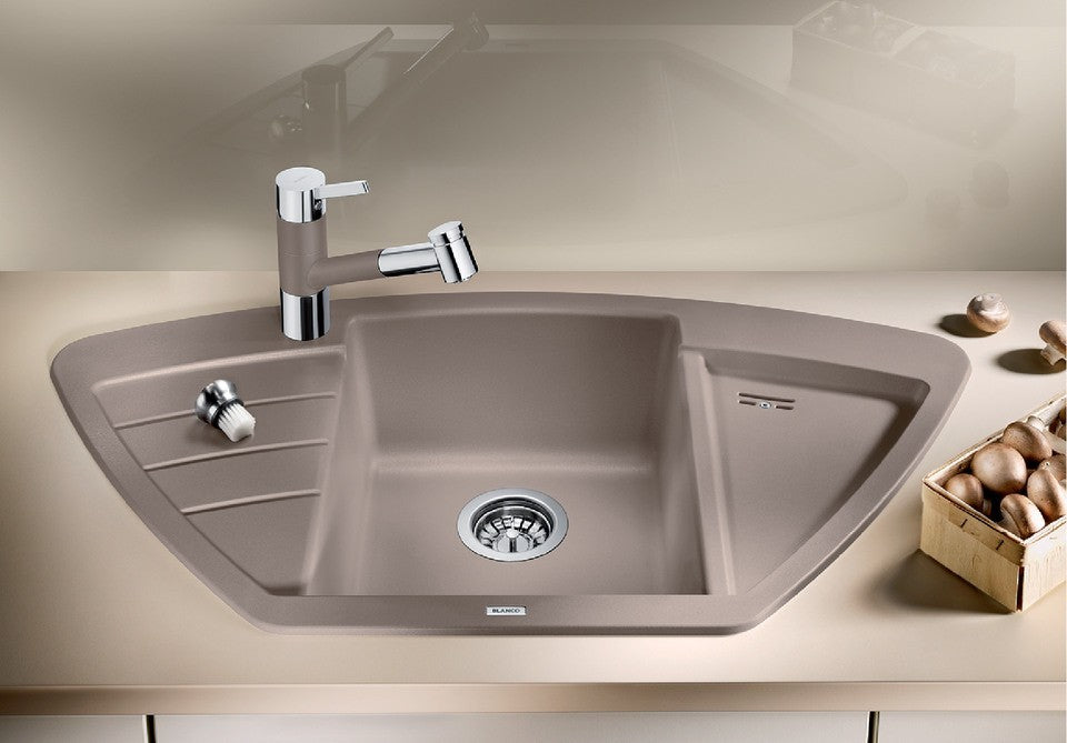 Blanco Zia 9 E Corner - 527212 - Silgranit Inset Corner 1.0 Bowl Kitchen Sink - Soft White