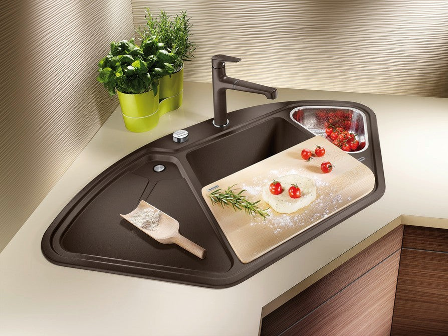 Blanco Delta II Corner - 523666 - Silgranit Inset Corner 1.0 Bowl Kitchen Sink - Tartufo