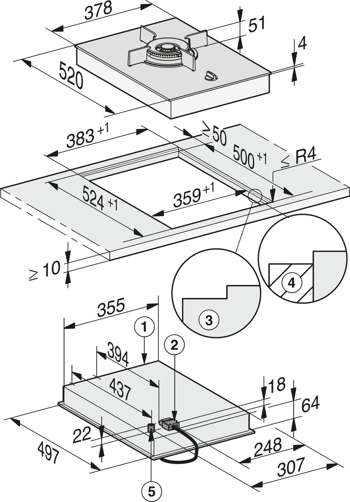Miele CS7101-1FL 38cm Wide Gas Domino Hob - Black