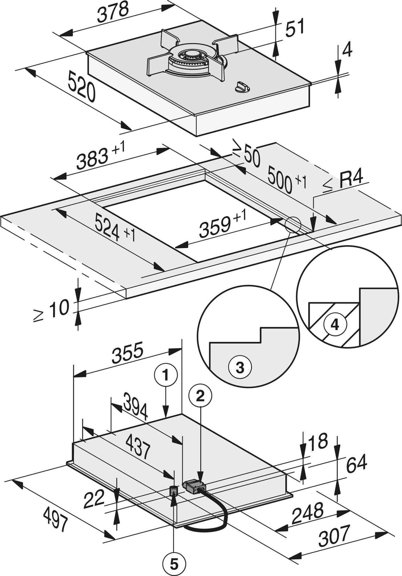 Miele CS7101-1FL 38cm Wide Gas Domino Hob - Black