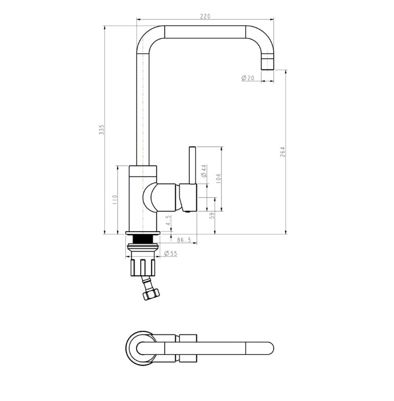 1810 CAS/07/MB Cascata Square Single Lever Kitchen Tap - Matt Black