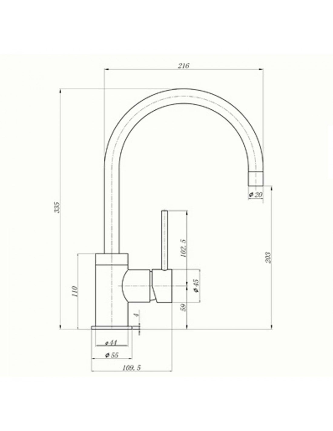 1810 COU/07/MB Courbe Curved Spout Kitchen Tap - Matt Black