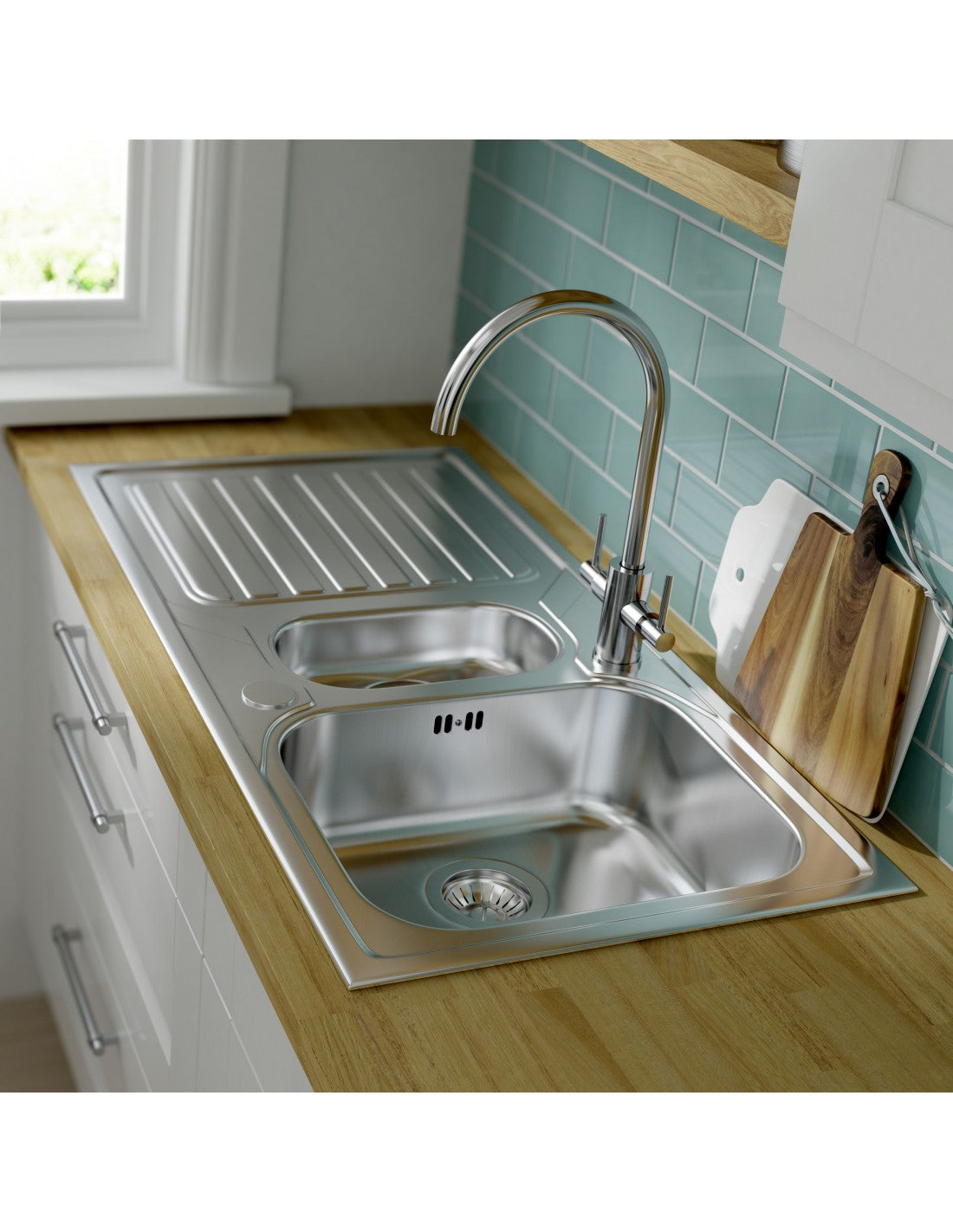 1810 CUR/01/CH Curvato Round Spout Twin Lever Kitchen Tap - Chrome