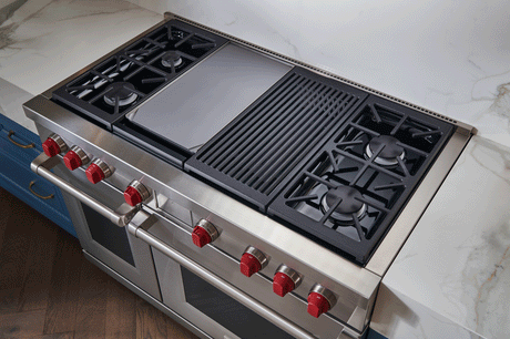 Wolf DF48450CG/S/P Dual Fuel Range - 4 Burners - Infrared Charbroiler & Infrared Griddle