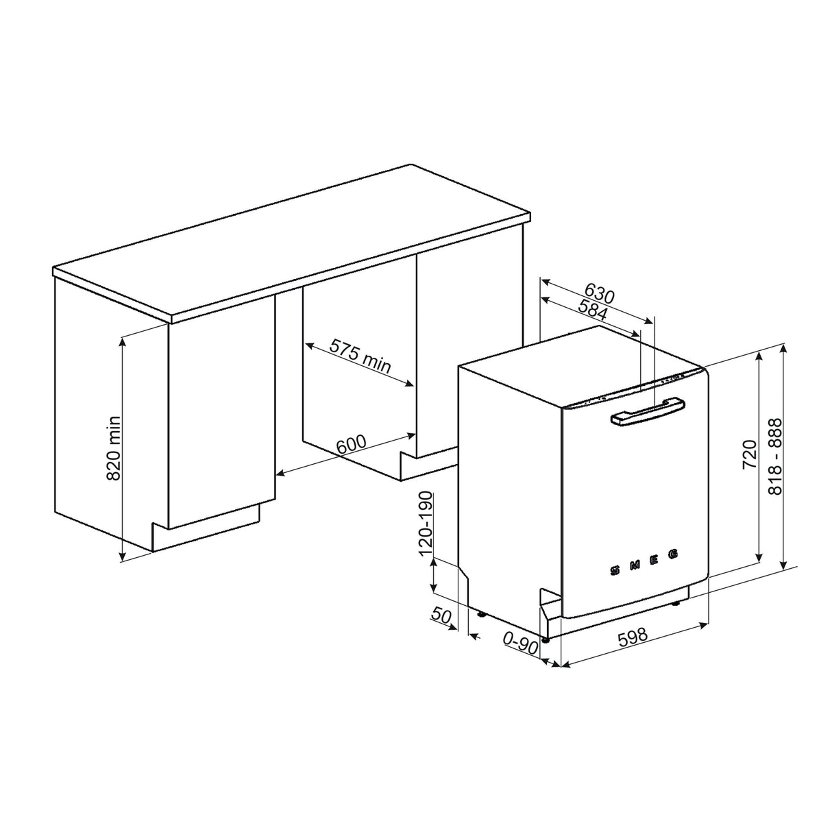 Smeg 50s Style DIFABBL Black Built-In Dishwasher
