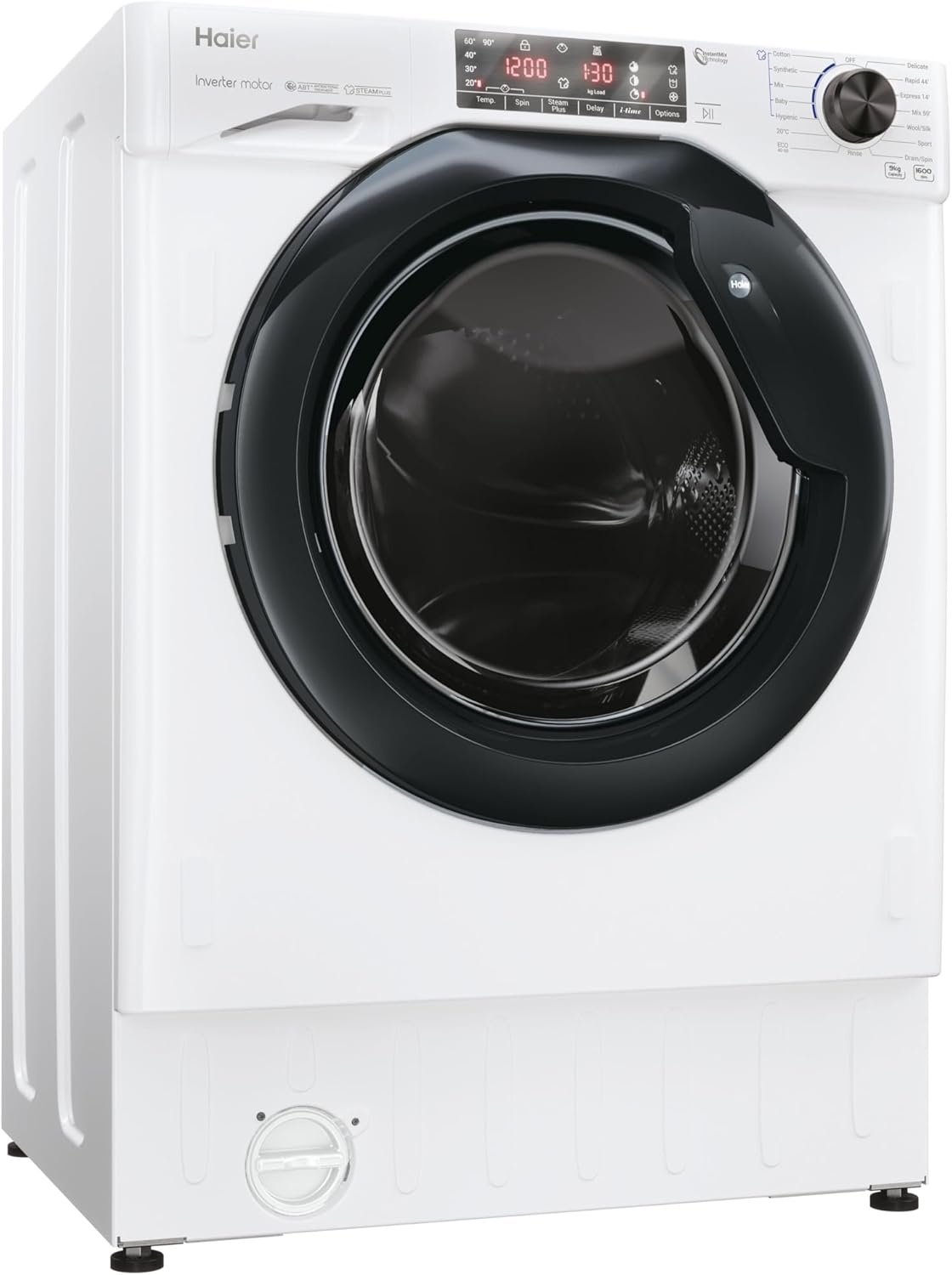 Haier HWQ90B416FWB-UK 9kg Integrated Washing Machine - A Rated - White & Black