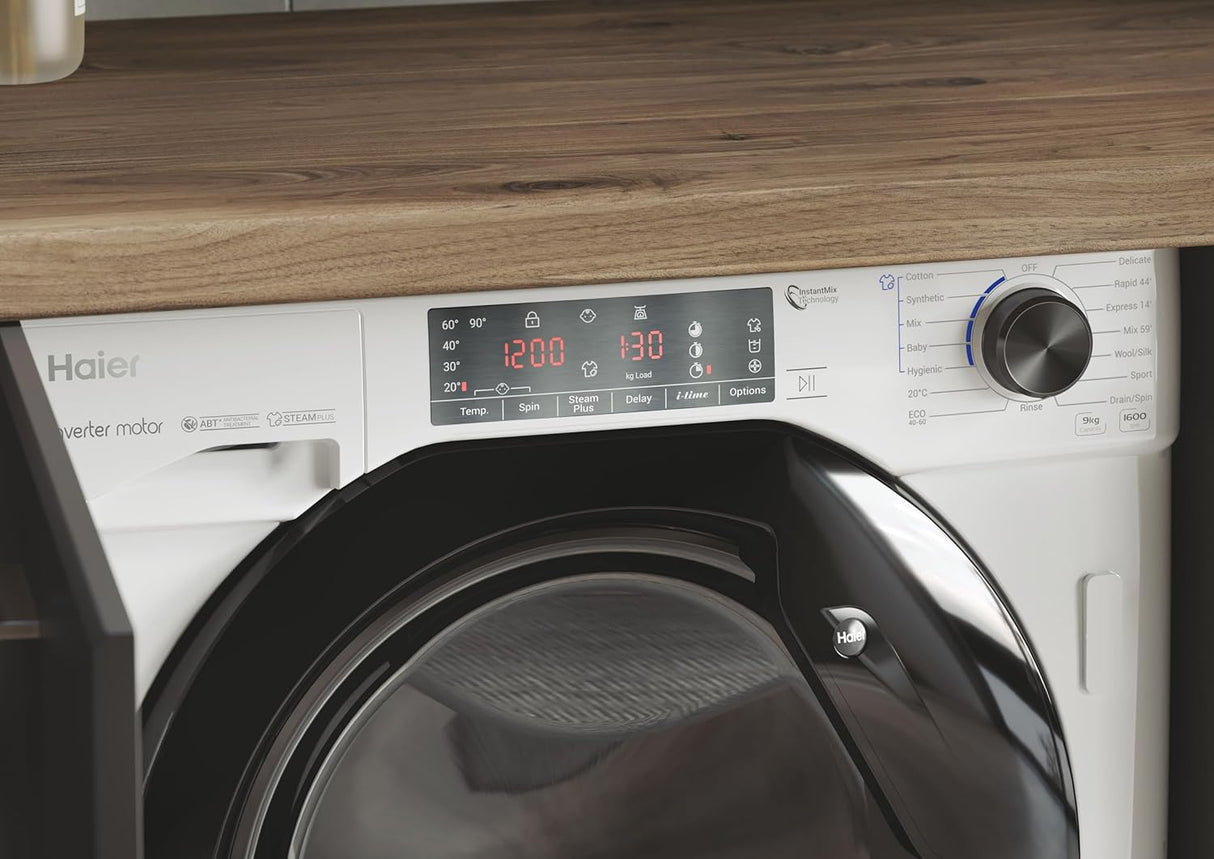 Haier HWQ90B416FWB-UK 9kg Integrated Washing Machine - A Rated - White & Black