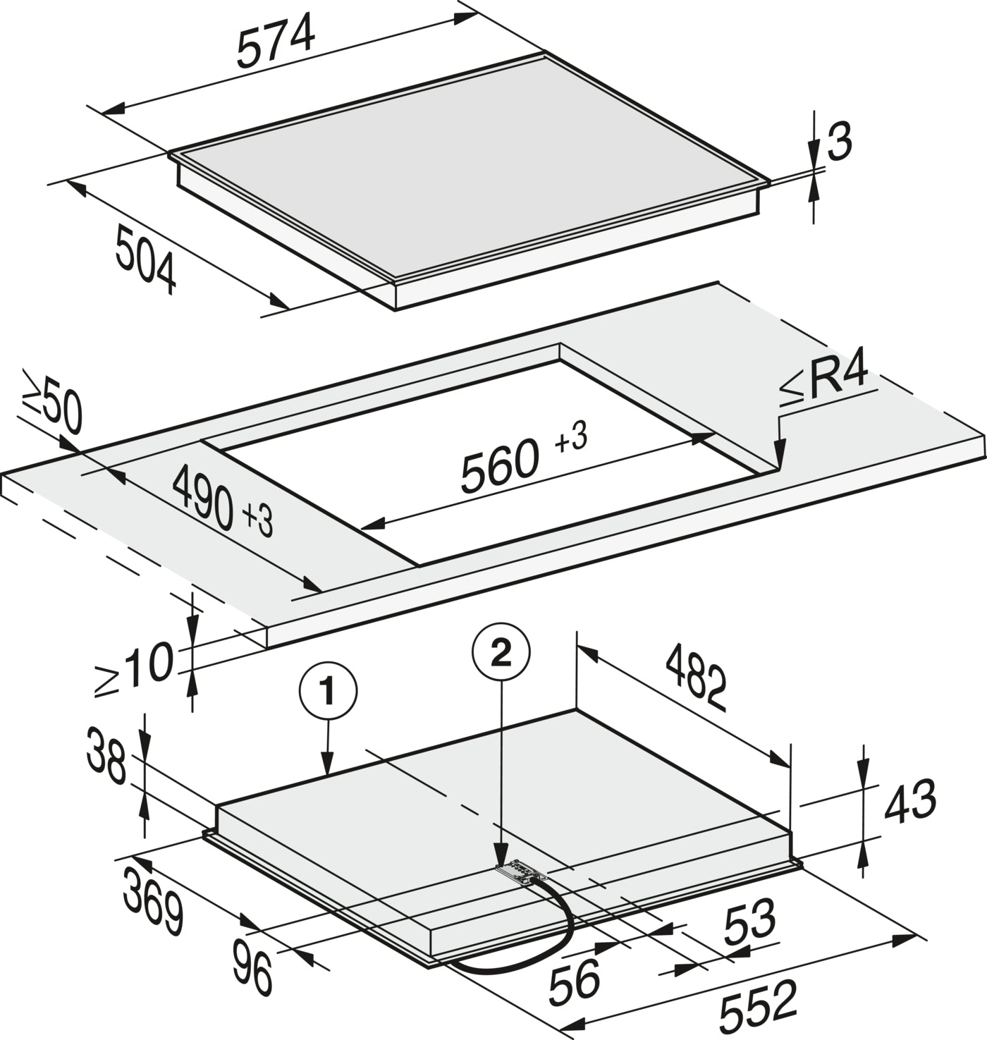 Miele KM6520FR 60cm Wide Ceramic Hob -  Black With Stainless Steel Trim
