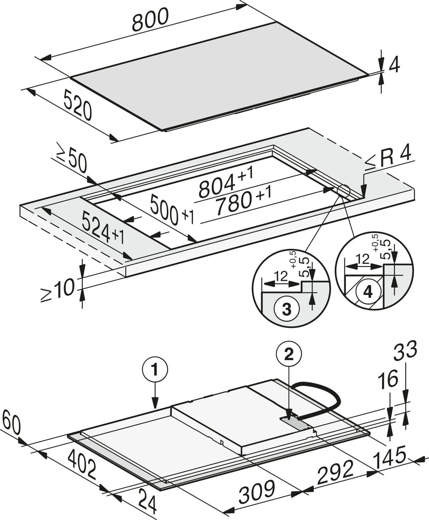 Miele KM7373FL 80cm Wide Induction Hob - Black
