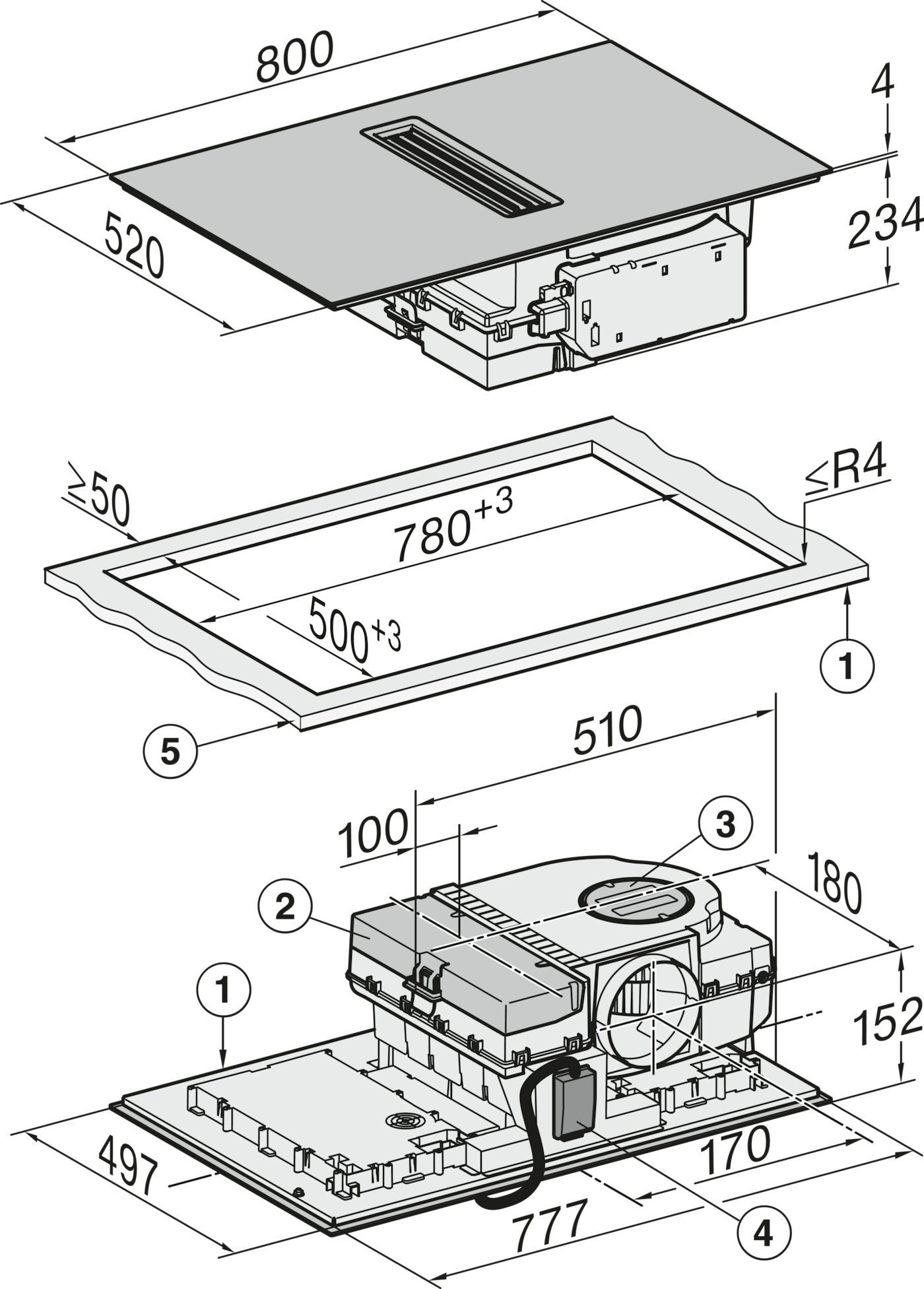 Miele Matt Finish KMDA7876FL-A 80cm Wide Venting Induction Hob – Externally Ducted - Matte Black