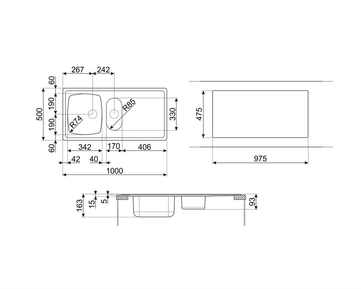 Smeg LYP102FR2 100 cm Omni 1 + 1/2 Bowl Reversible Ultra-low profile Sink, Pre-polished Stainless steel - Lux Appliances