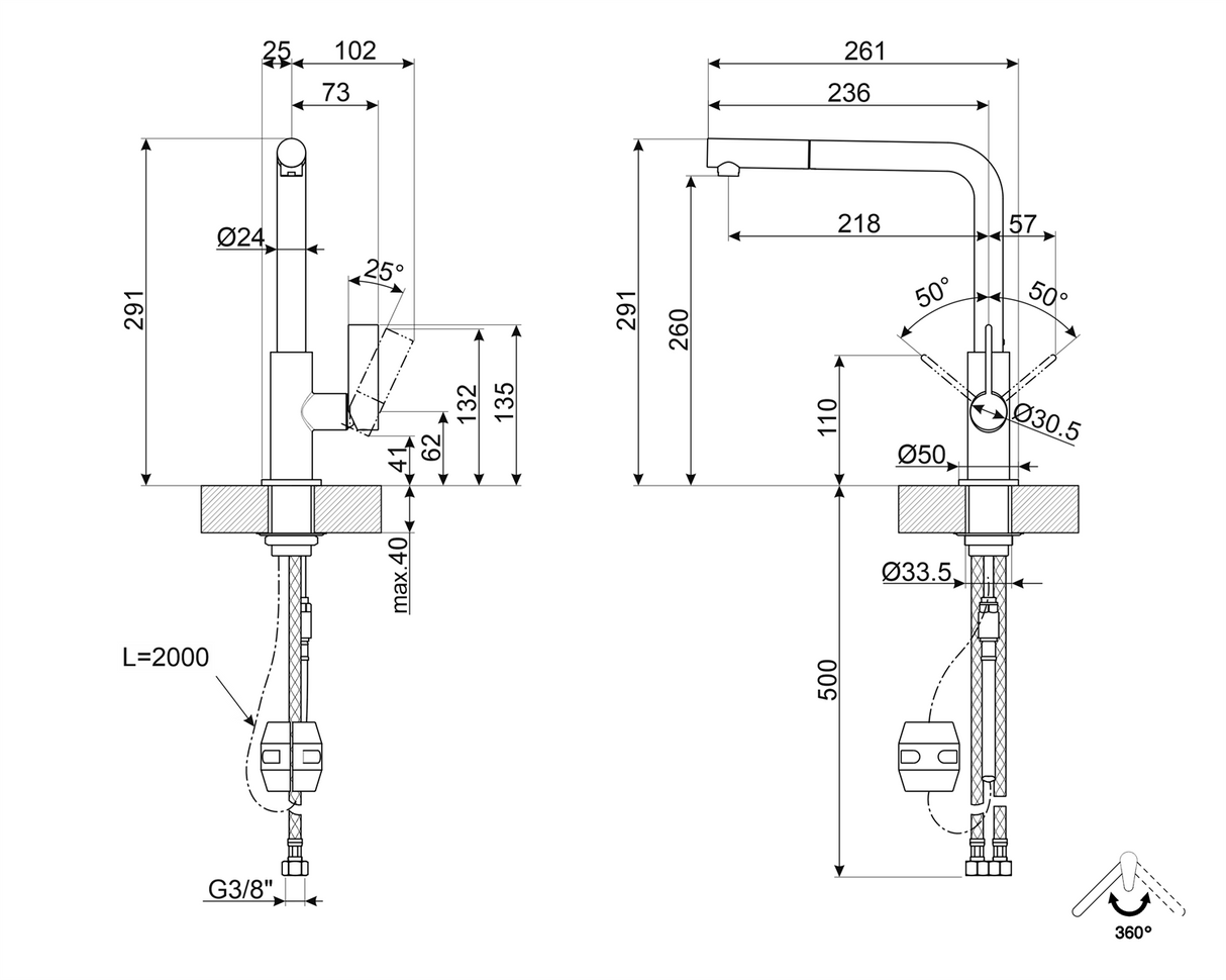 Smeg MD22CUX Single lever Mixer Tap, PVD Brushed Copper Pull-out spray handshower - Lux Appliances