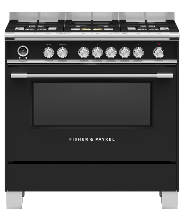 Fisher & Paykel OR90SCG6B1 90cm Series 9 Classic 5 Burner Dual Fuel Pyrolytic Freestanding Cooker - Black