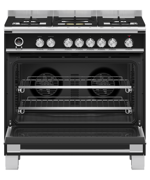 Fisher & Paykel OR90SCG6B1 90cm Series 9 Classic 5 Burner Dual Fuel Pyrolytic Freestanding Cooker - Black