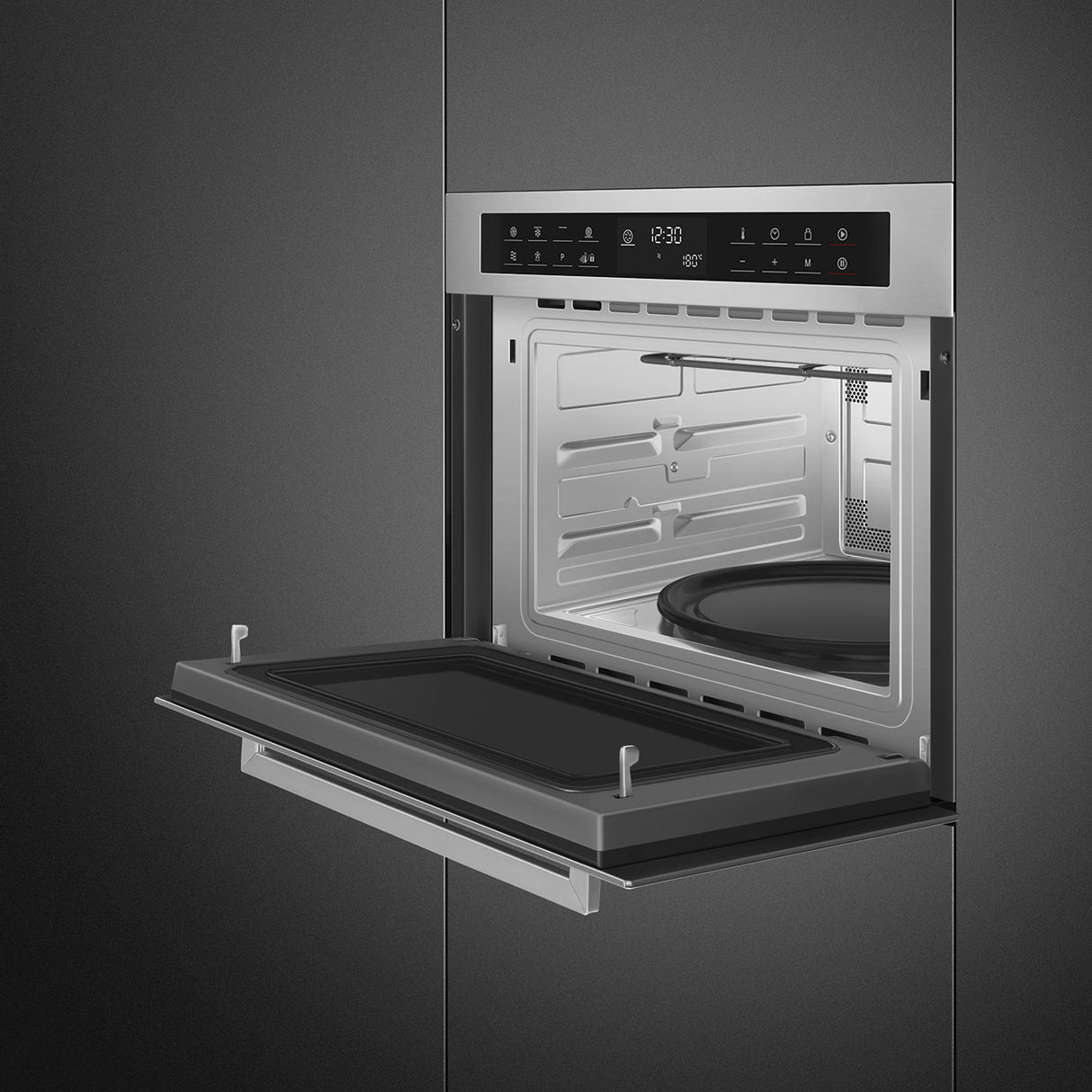 Smeg SF4400MCX1 Cucina 45cm Compact Built-In Oven & Microwave, Stainless steel