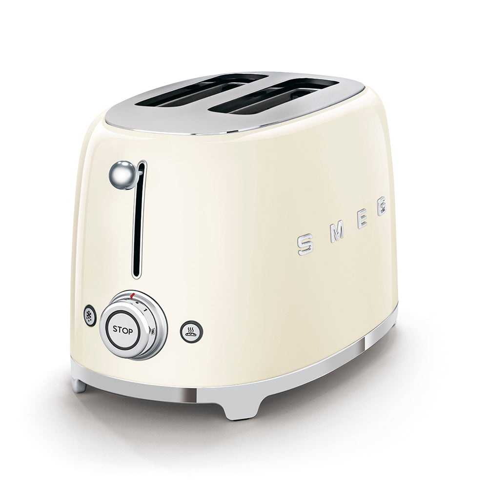 Smeg TSF01CRUK 50's Style 2 Slice, 2 Slot Toaster Gloss Cream Defrost, Reheat & Bagel Settings 50's Style - Lux Appliances