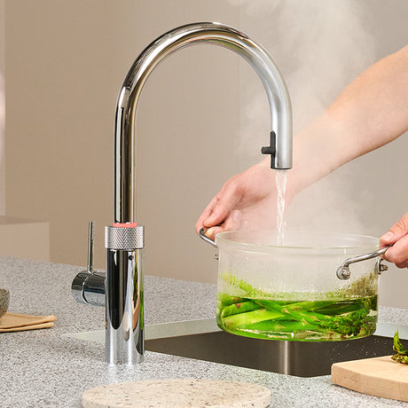 Quooker FXRCHRCOMBI Flex Pull Out Hose Tap with Combi 2.2-EQ B tank Boiling Water Tank - Chrome