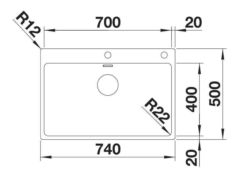Blanco Andano 700-IF/A - 525246 - Single Bowl Inset Kitchen Sink with Tap Ledge - Stainless Steel