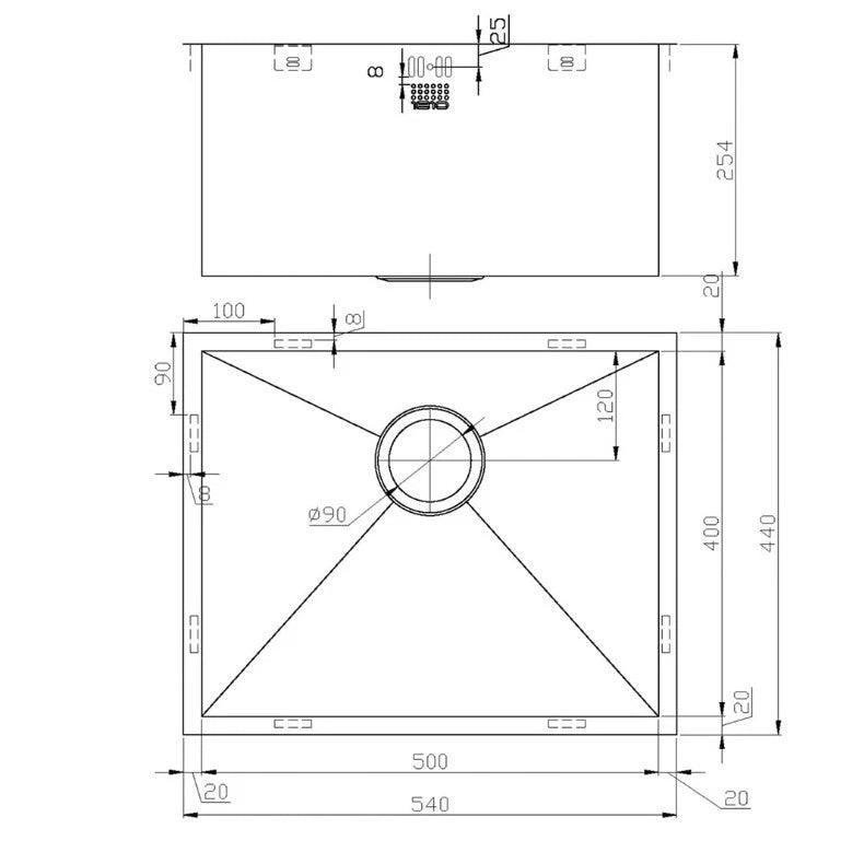 1810 - Zenuno 500U Deep Stainless Steel 1.0 Bowl U/M Sink - ZU/50/U/D/S/074