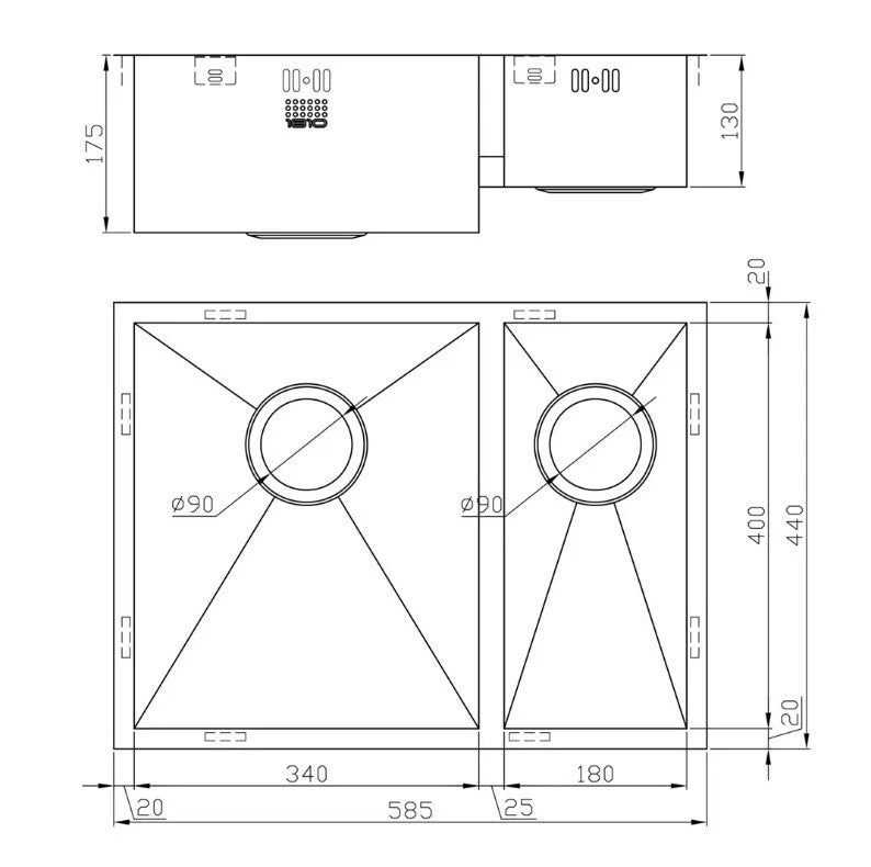 1810 - Zenduo 340/180 U Undermount Stainless Steel 1.5 Bowl (LH) Sink