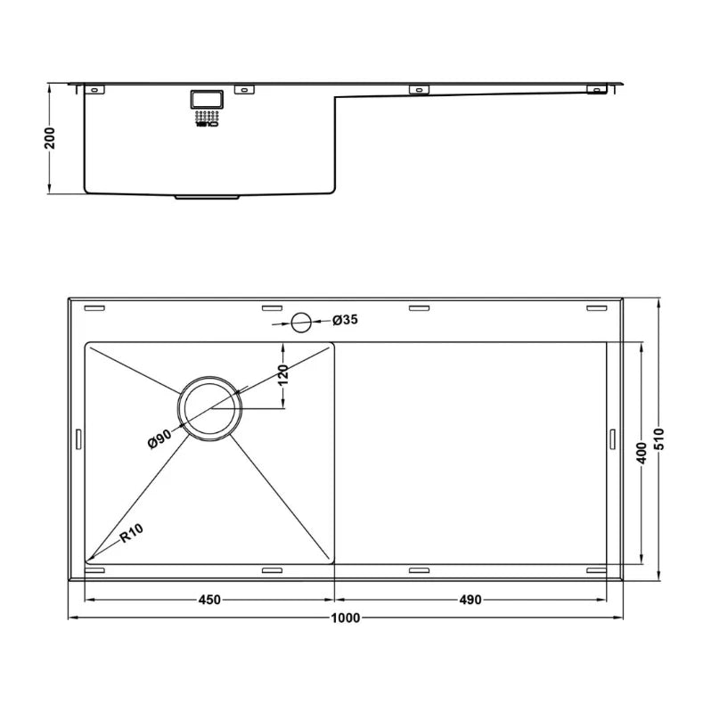 1810 - Razoruno10 5 I-F Inset Stainless Steel 1.0 Bowl (RH) Sink with Drainer