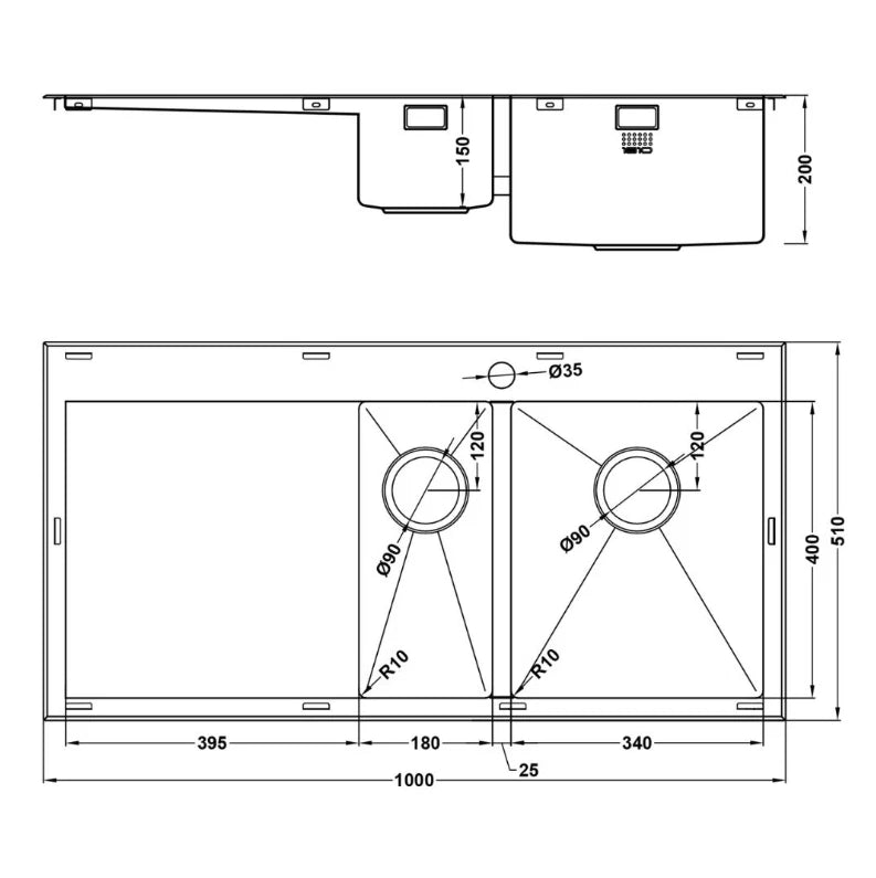 1810 - Razorduo10 6 I-F Inset Stainless Steel 1.5 Bowl (RH) Sink with Drainer