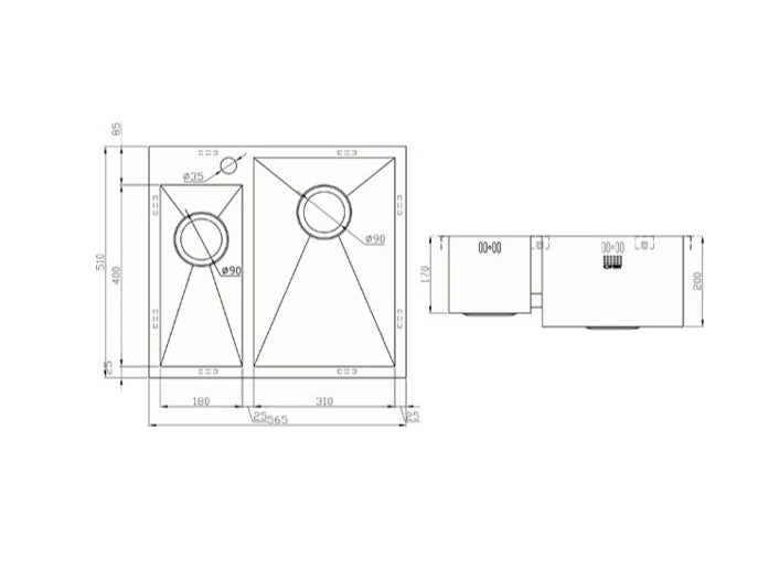 1810 - Zenduo 180/310 I-F Inset Stainless Steel 1.5 Bowl (RH) Sink
