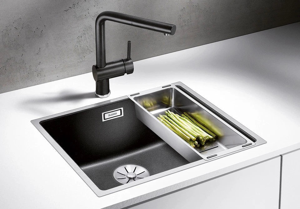 Blanco Subline 500-IF Steelframe InFino - 525997 - Silgranit 1.0 Bowl Flush Mount Inset Sink - Black