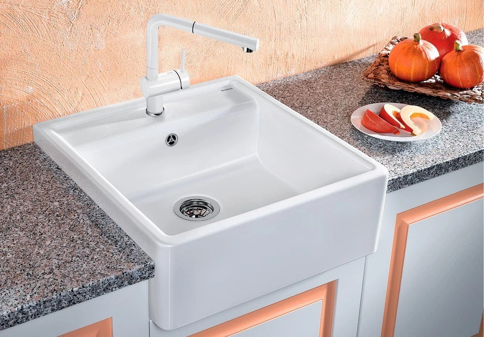 Blanco Panor 60 Ceramic - 514486 - Crystal White Gloss Inset 1.0 Bowl Sink with Tap Ledge