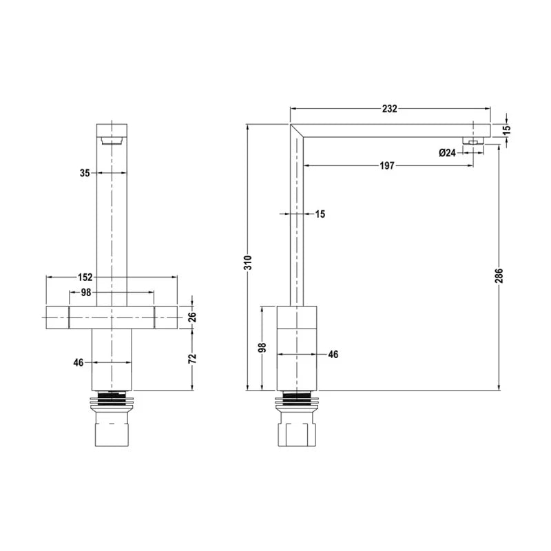 1810 Versare Square Design Mixer Tap - VER/02/BS - Brushed Steel