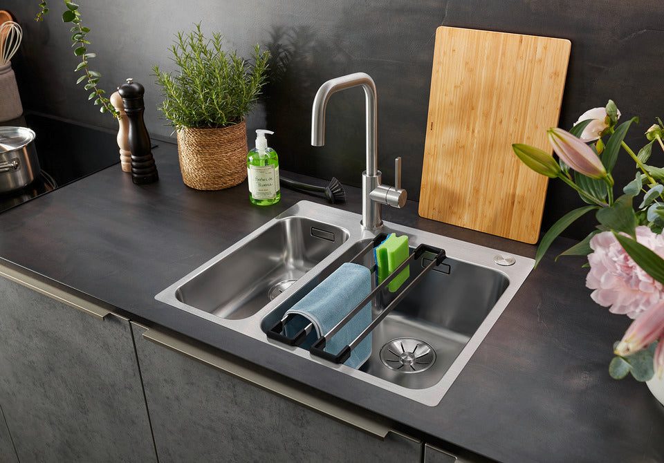 Blanco Jandora 526615 Single Lever J Shaped Kitchen Tap - Brushed Stainless Steel