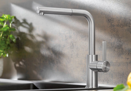 Blanco Lanora-S 523123 Single Level Mixer Kitchen Tap - Brushed Stainless Steel
