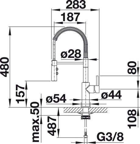 Blanco CATRIS -S 521476  Pull Out Kitchen Tap Flexible Spring Hose - Chrome