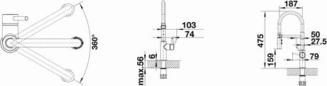 Blanco CATRIS-S 525793 Flexo Pull Out Kitchen Tap with Rubber Hose - Matte Black