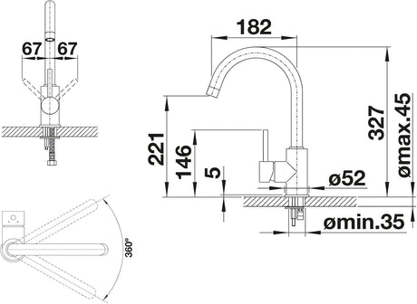 Blanco MIDA 526649 Single Lever Swivel Spout Kitchen Mixer Tap - Matte Black