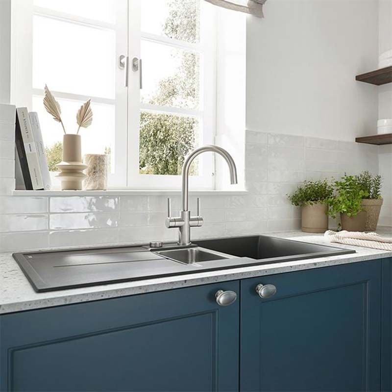 Blanco CANDOR 526703 Twin Lever Spout Solid Kitchen Mixer Tap - Brushed Stainless Steel