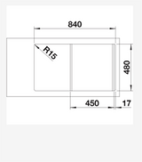 Blanco DINAS 45 S - 454436 - 1 Bowl Inset Stainless Steel Reversible Kitchen Sink - Brushed
