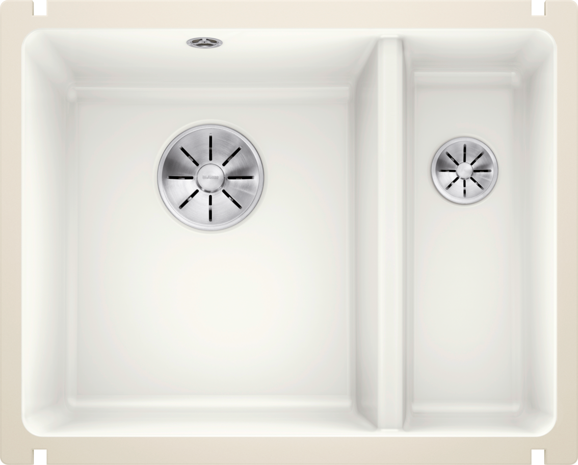 Blanco Subline 350/150-U Ceramic - 523741 - Crystal White Gloss PuraPlus Undermount 1.5 Bowl Sink