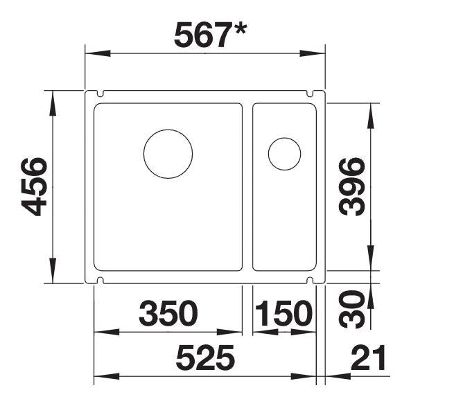 Blanco Subline 350/150-U Ceramic - 523741 - Crystal White Gloss PuraPlus Undermount 1.5 Bowl Sink