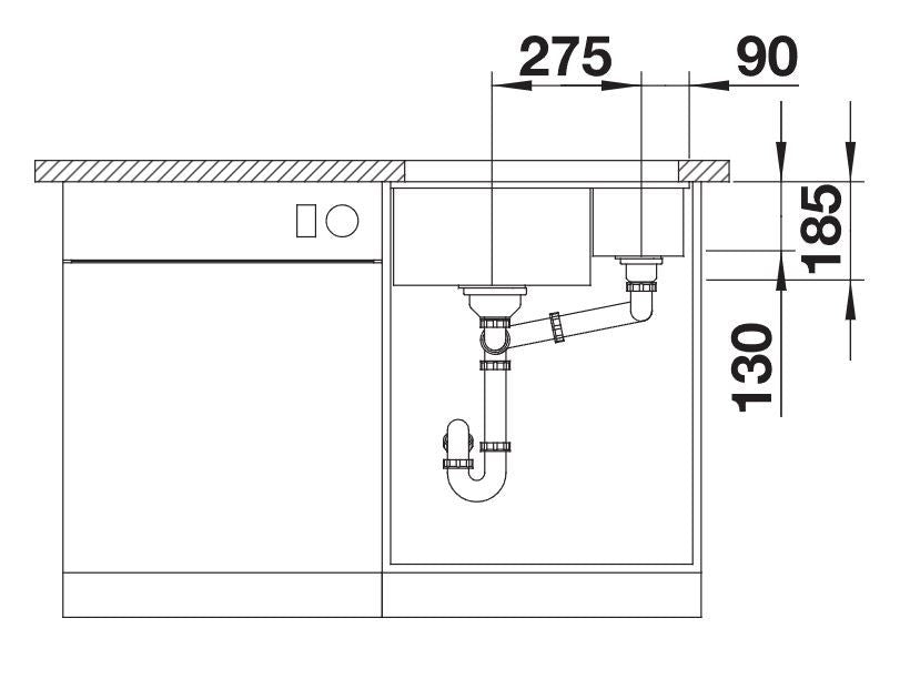 Blanco Subline 350/150-U Ceramic - 523741 - Crystal White Gloss PuraPlus Undermount 1.5 Bowl Sink