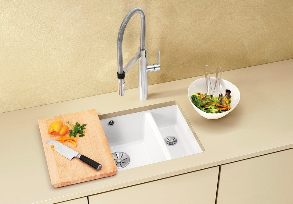 Blanco Subline 350/150-U Ceramic - 523741 - Crystal White Gloss PuraPlus Undermount 1.5 Bowl Sink