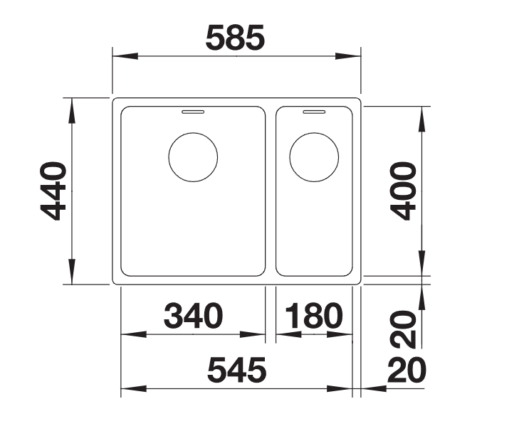 Blanco Andano 340/180-IF LH - 522975 - 1.5 Bowl Inset Kitchen Sink - Stainless Steel