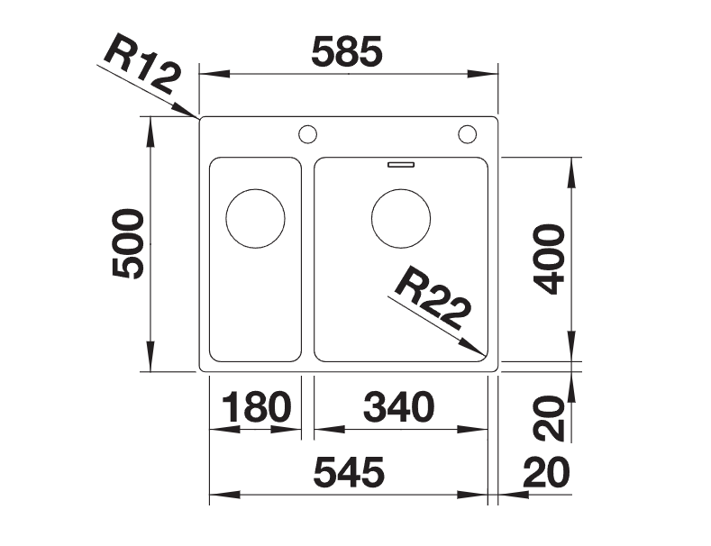 Blanco Andano 340/180-IF/A RH - 525247 - 1.5 Bowl Inset Kitchen Sink - Stainless Steel