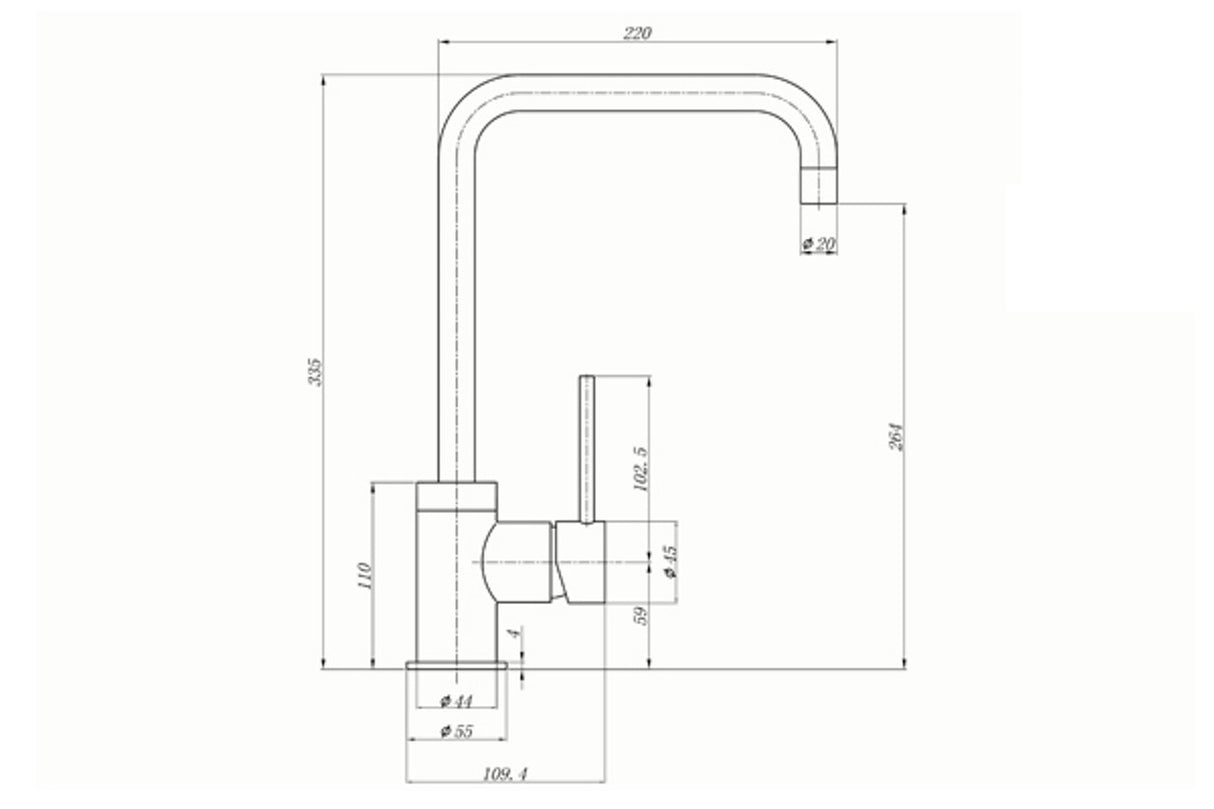 1810 CAS/01/CH/S/GDW - Purquartz Cascata Chrome Square Spout - White