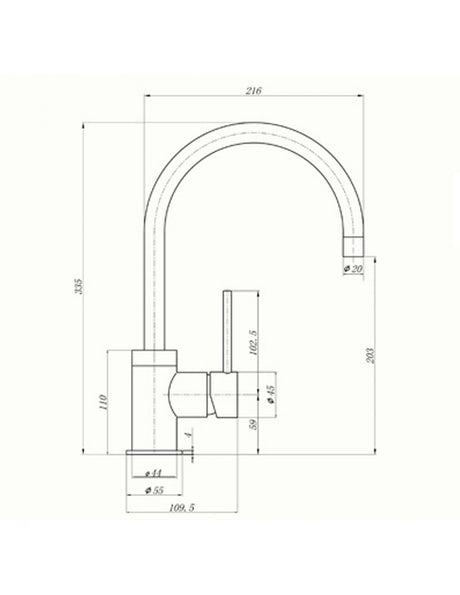 1810 COU/01/CH Courbe Kitchen Mixer Tap Curved Spout - Chrome