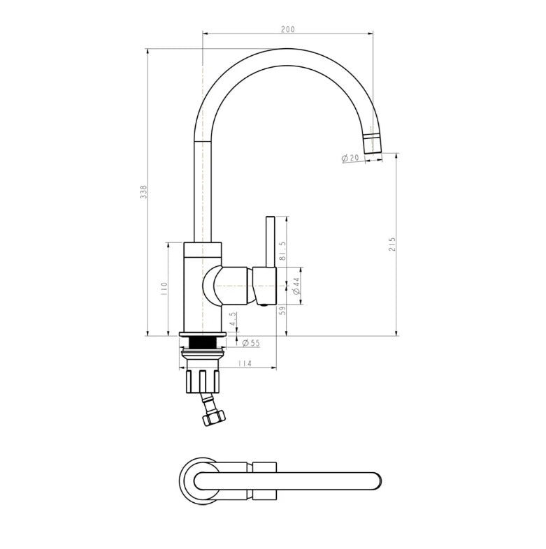 1810 COU/01/CH/S/GAS - Courbe Curved Spout - Dark Grey