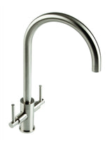 1810 CUR/02/BS Curvato Round Spout Twin Lever Kitchen Tap - Brushed Steel